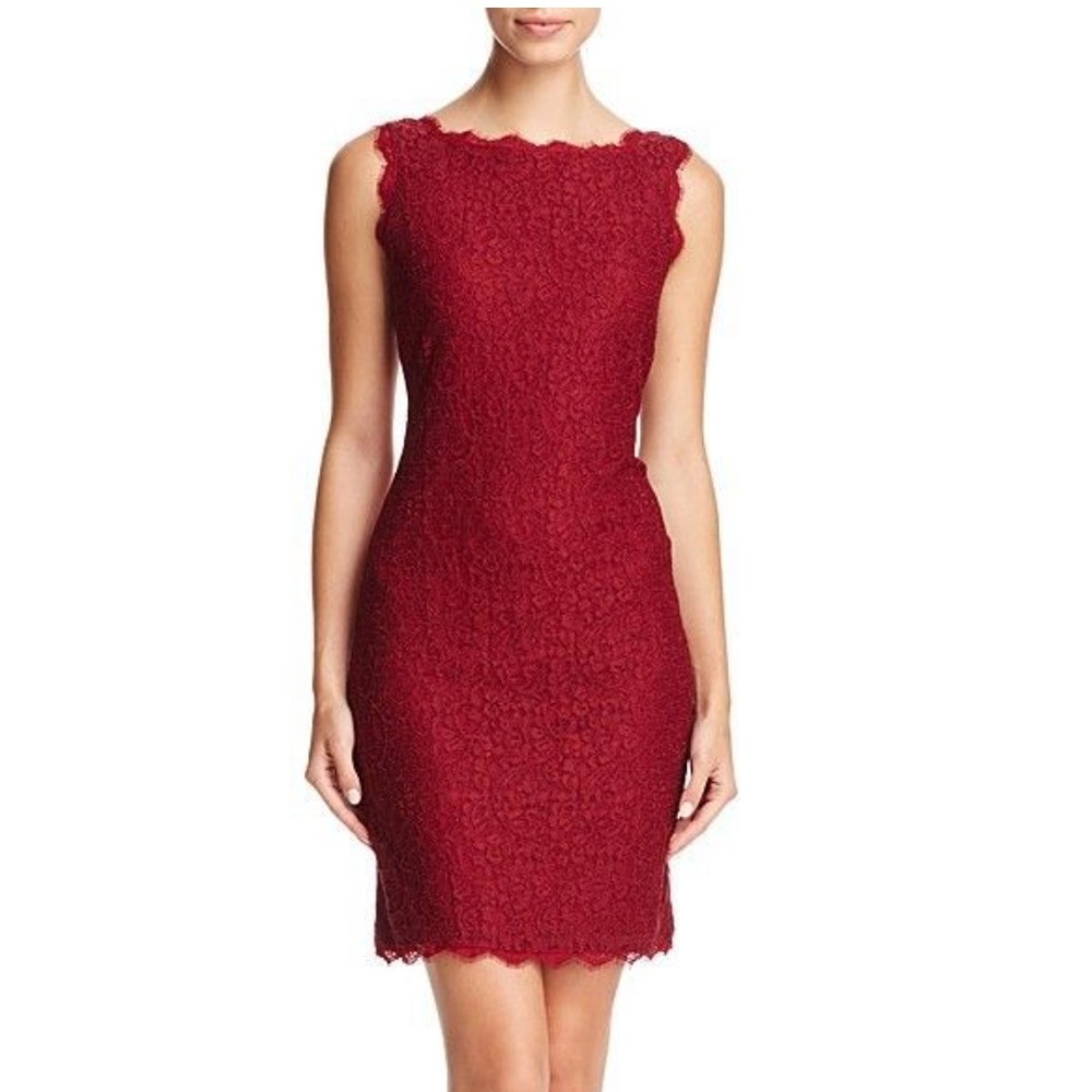 Adrianna Papell Burgundy Red Lace Sheath Cocktail Dress Size 2